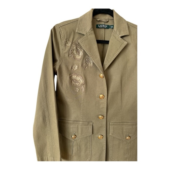Lauren Ralph Lauren Green Military Embroidered Blazer Jacket Gold Buttons size 2 - Picture 3 of 5